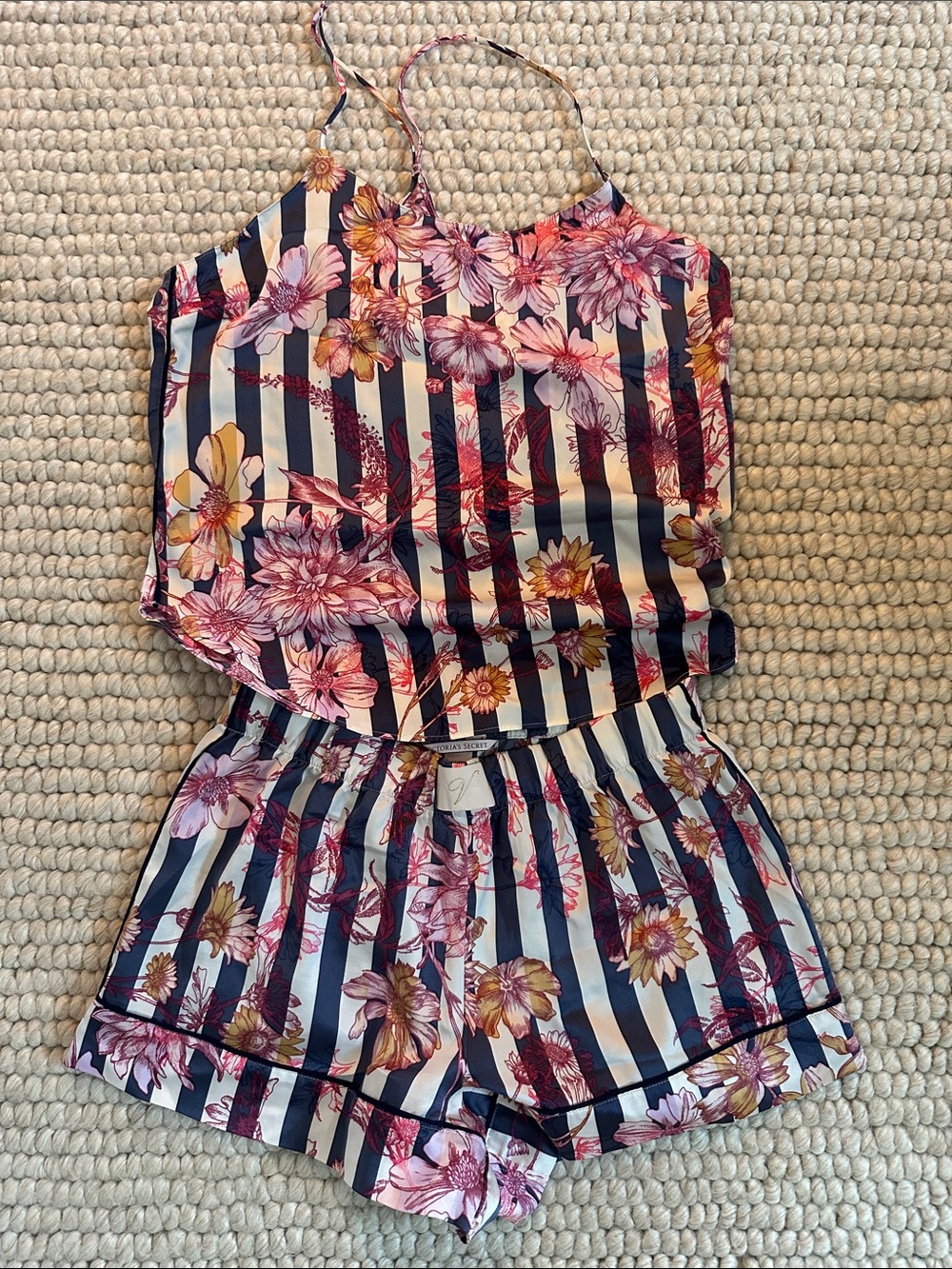 Victoria's Secret Satin Floral Stripe Cami Shorts Pajama Set XS